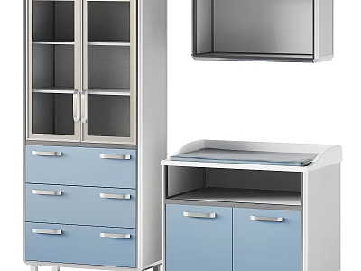 Blue Gray Decorative Cabinet With Glass Doors Drawers And Low Cabinet Countertop 3d model