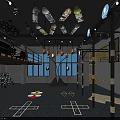 Modern Fitness Gym Interior With Functional Training Area Climbing Wall And Floor Markings