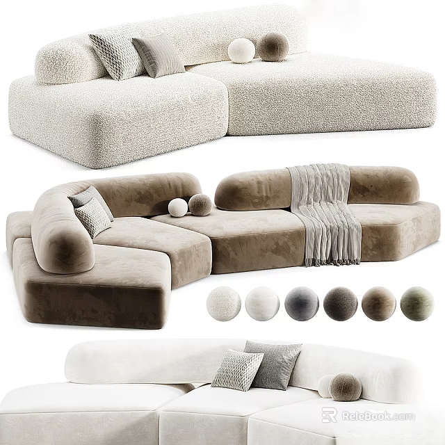 Modern Plush Sectional Sofa With Soft Pillows Throw Blanket And Multiple Colors 3d model 