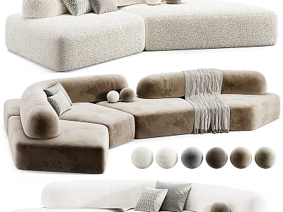 Modern Plush Sectional Sofa With Soft Pillows Throw Blanket And Multiple Colors 3d model