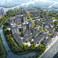 Aerial Planning of Modern Residential Community With River Greenery and Roads