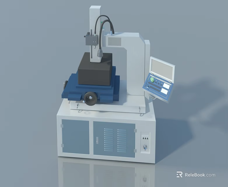 Swing Door Industrial Machine Cabinet with White Body Blue Components and Digital 3d model 