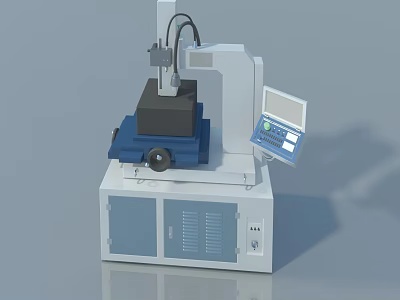Swing Door Industrial Machine Cabinet with White Body Blue Components and Digital 3d model