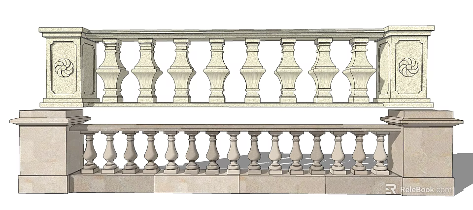 Traditional Classical Stone Railing Design With Ornate Balusters For Building Decoration 3d model 