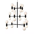 Modern Chandelier Design With Multiple White Spheres And Black Metal Frames 3d model
