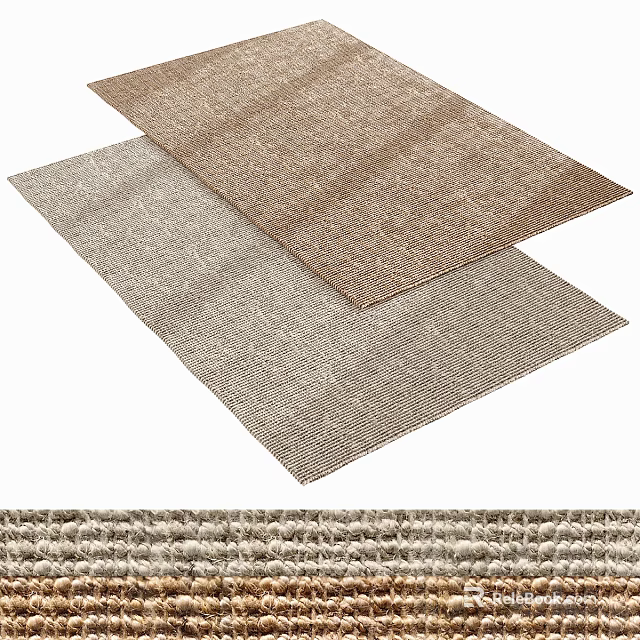 Two Stylish Square Rugs With Brown Beige Woven Textured Design 3d model 