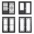 Black Modern Casement Windows with Decorative Traditional Grid Design Frames 3d model