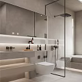Modern Bathroom Interior Design With Built in Bathtub Glass Shower Partition And Vanity