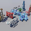 Colorful Mechanical Structures With Various Metallic Designs And Assorted Colored Shapes 3d model