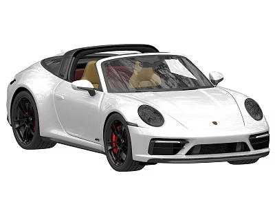 White Porsche Sports Car With Black Roof Red Brake Calipers And Brown Interior 3d model