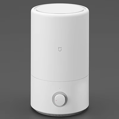 White Cylindrical Portable Household Appliance With Modern Design And Control Knob 3d model