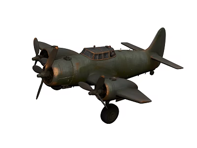 Vintage Military Aircraft Weapon With Twin Propellers Green Paint And Historical Design 3d model