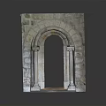 Ancient Stone Archway Structure With Carved Columns And Masonry Walls