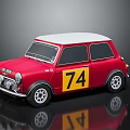 Red Vintage Mini Car Model With White Roof And Yellow Number 74