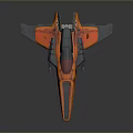 Orange Streamlined Spaceship Model With Black Accents Cockpit And Shiny Surface Design 3d model