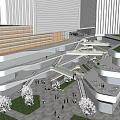 Modern Commercial Complex With Interconnected Walkways Green Roof And Plaza Area