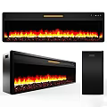 Modern Long Electric Fireplace With Realistic Flame Effect And Black Frame Design 3d model