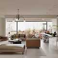Modern Living Dining Room Interior With Sofa Coffee Table TV And Large Windows