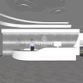 Modern Reception Desk Interior With TERRAVAKE Logo Circular Ceiling Lights And Marble Floor