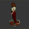 Red Haired Glasses Female Character Standing Next To Red Case With Green Details And Wires