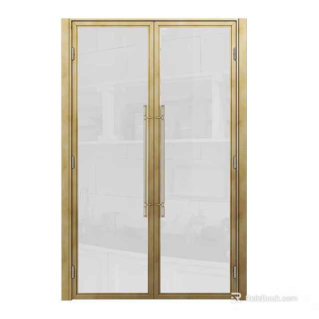 Luxury Kitchen Cabinet Doors With Brass Frame And Frosted Glass Panels 3d model 