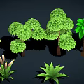 Diverse Plant Collection Including Trees Shrubs Flowers Mushrooms and Green Foliage