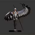 Mythical Character 3D Model With White Black Wings And Spear On Black Base