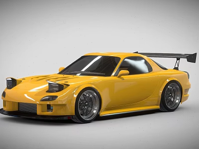 Yellow Modified Sports Car Featuring Streamlined Body Large Wheels and Rear Wing 3d model