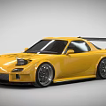 Yellow Modified Sports Car Featuring Streamlined Body Large Wheels and Rear Wing