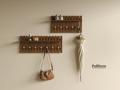 Wooden Wall Hooks Rack For Hanging Bags Umbrellas Keys And Decor 3d model