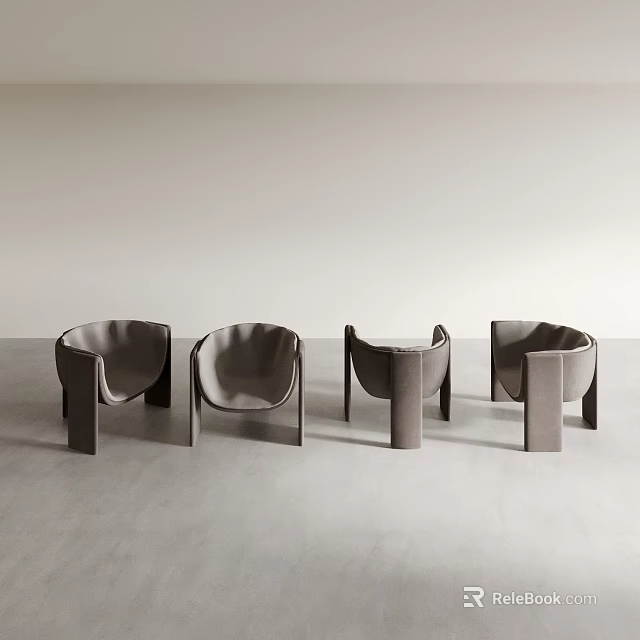 Four Modern Leather Leisure Chairs Curved Backrest Square Legs in Neutral Minimalist Space 3d model 