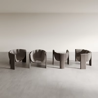Four Modern Leather Leisure Chairs Curved Backrest Square Legs in Neutral Minimalist Space 3d model