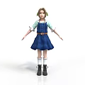 A Woman In Blue Overall Dress With White Top And Green Hair Accessories Standing Pose
