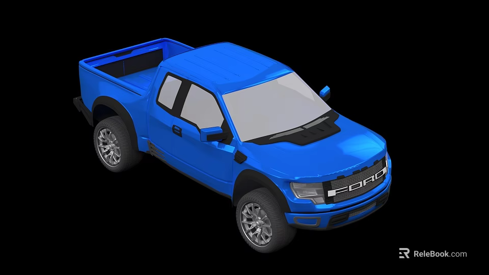 Blue Pickup Truck Exterior Design With Shiny Finish And Silver Wheels 3d model 