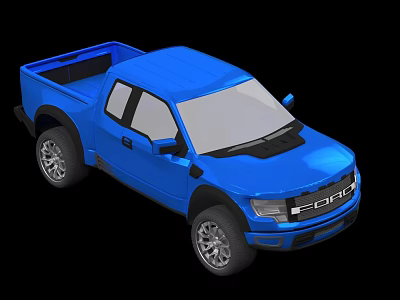 Blue Pickup Truck Exterior Design With Shiny Finish And Silver Wheels 3d model