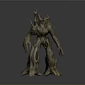 Dark Fantasy Wooden Tree Monster Game And Movie Character With Root Limbs And Bark Texture