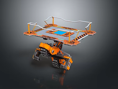 Orange Mechanical Game Movie Character With Platform And Arm Structure 3d model