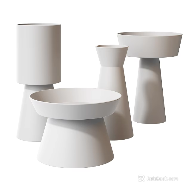 Modern Minimalist Decorative Ornament Set with White Ceramic Geometric Shapes for Living Room Tabletop Decor 3d model 