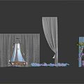 Decorative Scene Components With Transparent Curtains Hanging Rings Flower Wreath And Chandeliers
