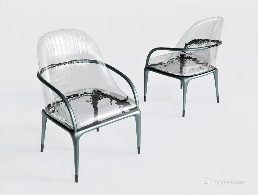 Modern Transparent Leisure Chairs With Black Metal Legs And Clear Seat Backrest Design 3d model 