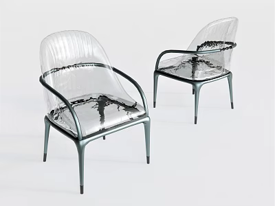 Modern Transparent Leisure Chairs With Black Metal Legs And Clear Seat Backrest Design 3d model