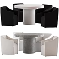 Modern Round Dining Table and Chairs Set with Black White Seats and Concrete Pedestal