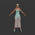 Woman in Light Green Strappy Dress with Transparent Mesh Fabric and High Heels and Golden Hair