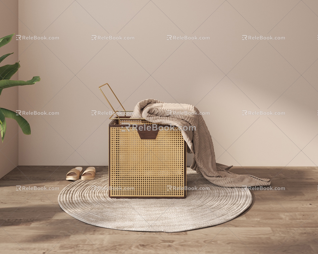 Modern Dirty Clothes Basket Storage Basket Rattan 3d model