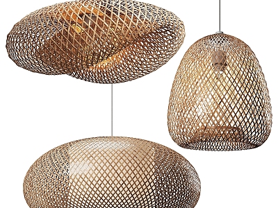 Modern chandelier bamboo wicker lamp decoration 3d model