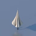 White Open Umbrella with Metal Handle on Light Blue Background and Reflection on Ground