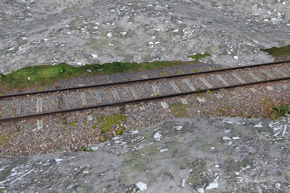 Railway Tracks With Gravel And Surrounding Terrain 3d model 