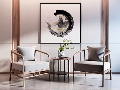 Modern Leisure Chair Combination With Side Table Vase Green Plants And Wall Art 3d model