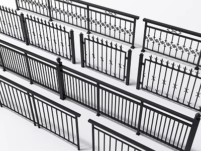Various Decorative Black Metal Fences with Intricate Patterns and Designs for Outdoor Use 3d model