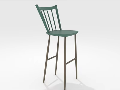 Modern Green Bar Stool With Vertical Slat Back And Metal Legs 3d model